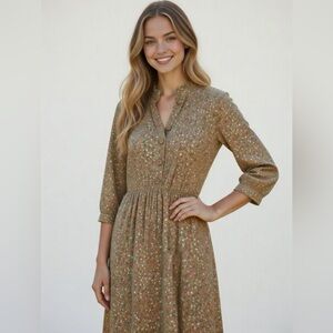 Floral cotton cottagecore prarie Button-Up Dress midi Ukranian made dress